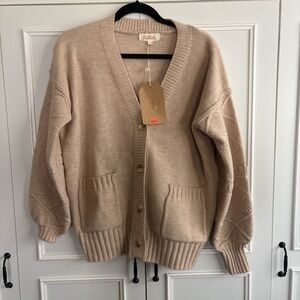 Listicle Beige Button-Front Cozy Cardigan